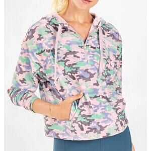 FABLETICS Women’s Size M Hoodie Half Zip Hallie Camo Pocket Cinchable Fleece Top
